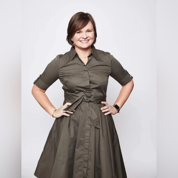 Badgley Mischka Army Green Shirtdress size 6 - Picture 6 of 12